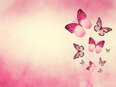 Arkaplan olarak bulutlar ve kelebekler ile gökyüzünü renklendir