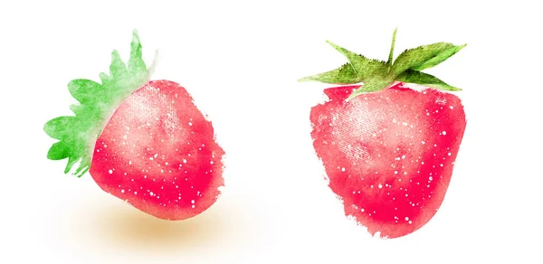 Deux Fraises Aquarelle Sur Fond Blanc — Photo