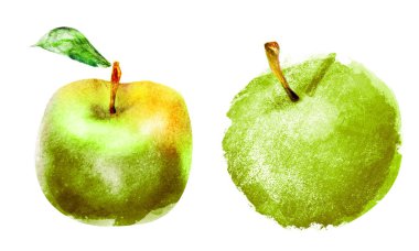 Beyaz arkaplanda suluboya elmalar