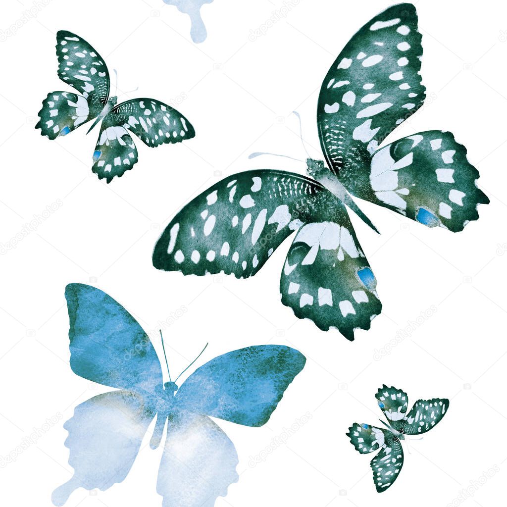 Watercolor seamless pattern with butterflies