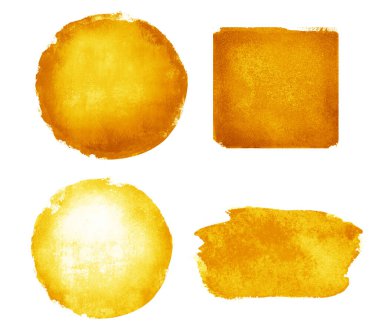 Arkaplan olarak beyaz üzerine dört suluboya şekil (kare, daire, dikdörtgen; üçgen)