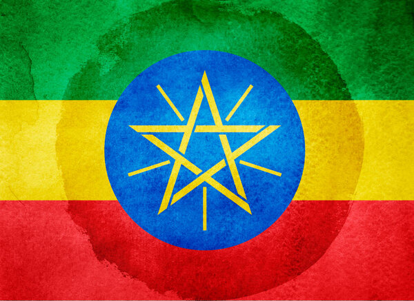 Акварельный флаг на заднем плане. Эфиопия