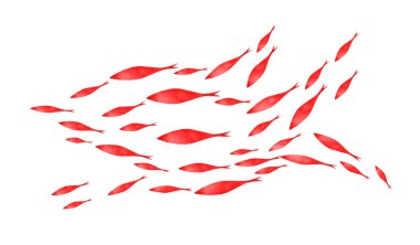 Beyaz üzerine balık gruplarının siluetleri. Suluboya