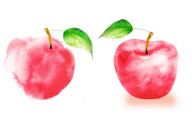 Beyaz arkaplanda suluboya elmalar