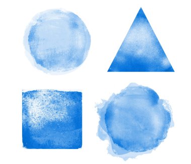 Arkaplan olarak beyaz üzerine dört suluboya şekil (kare, daire, dikdörtgen; üçgen)