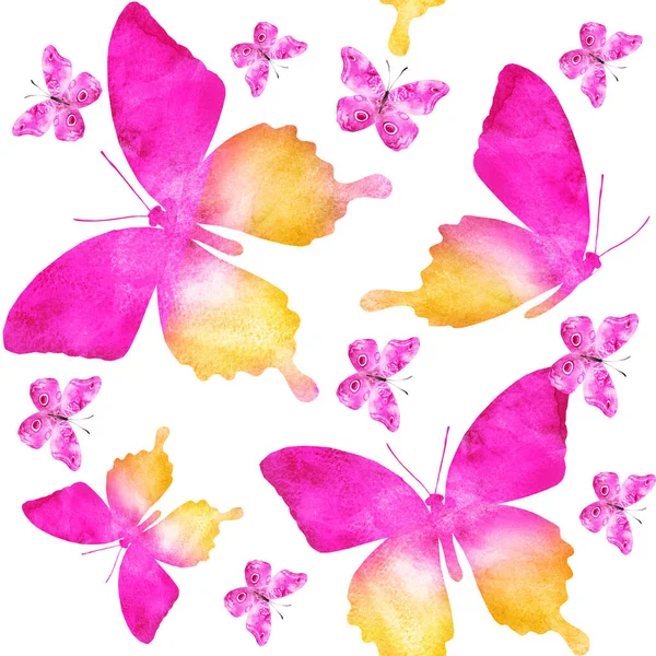 Akvarel Bezešvný Vzor Motýly — Stock fotografie