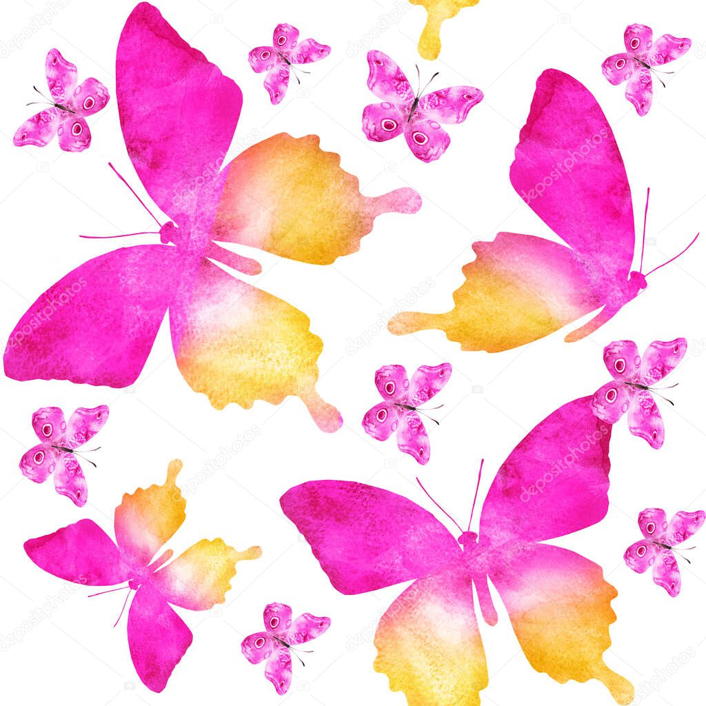 Watercolor seamless pattern with butterflies