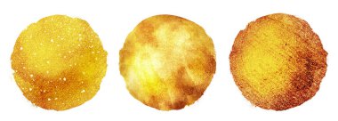 Sarı ve turuncu renkte suluboya altın halkalar beyaz arkaplanda. Ayarla