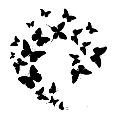 Beyaz arka planda siyah kelebek sürüsü