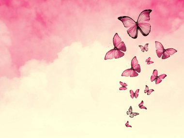 Arkaplan olarak bulutlar ve kelebekler ile gökyüzünü renklendir