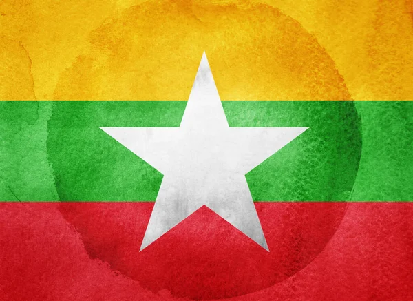 Flaga Akwarela Tle Mjanma Birma — Zdjęcie stockowe