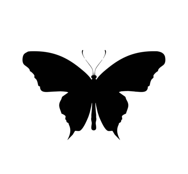 Icono Negro Mariposa Aislado Sobre Fondo Blanco — Foto de Stock