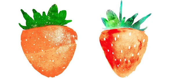 Twee Aquarel Aardbeien Witte Achtergrond — Stockfoto