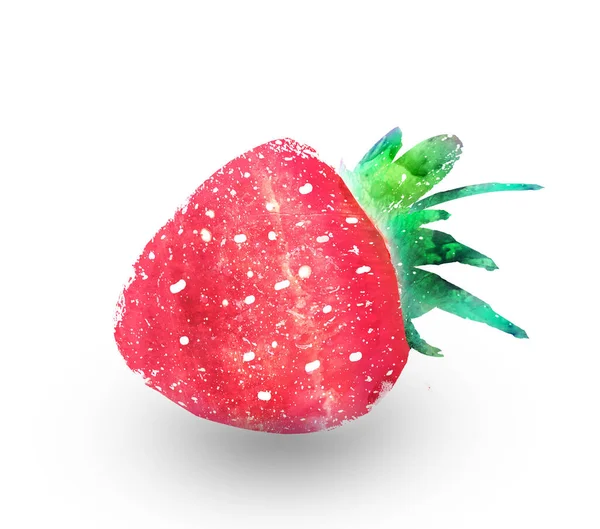 Akvarell Strawberry Vit Bakgrund — Stockfoto