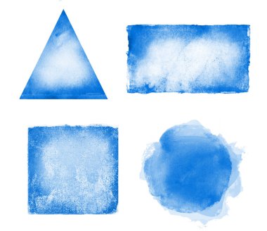 Arkaplan olarak beyaz üzerine dört suluboya şekil (kare, daire, dikdörtgen; üçgen)