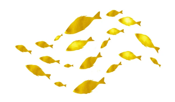 Silhouetten Von Fischgruppen Auf Weiß Aquarell — Stockfoto