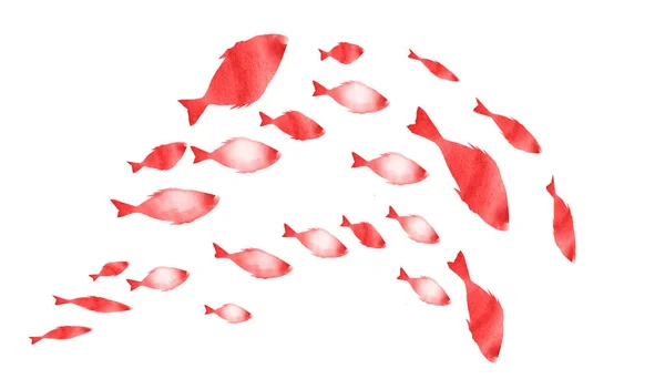 Silhouettes Groups Fishes White Watercolor — Stock Photo, Image