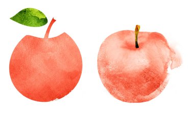 Beyaz arkaplanda suluboya elmalar