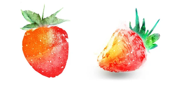 Δύο Νερομπογιές Φράουλες Λευκό Φόντο — Φωτογραφία Αρχείου