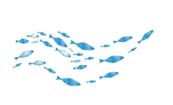 白色的鱼群的轮廓 水彩画 — 图库照片