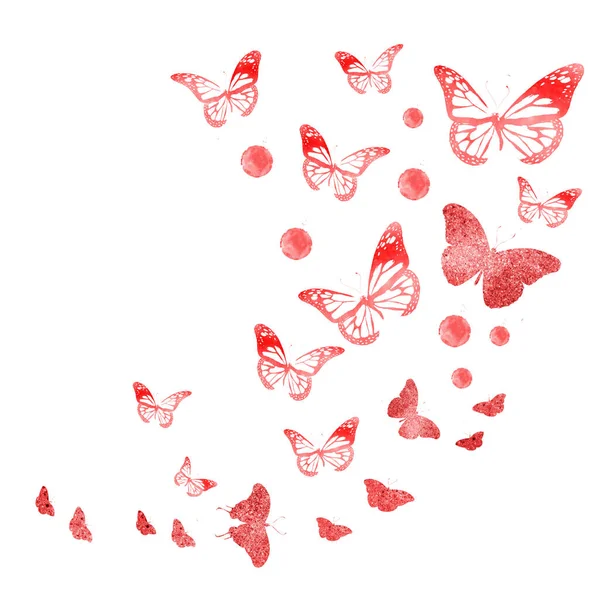 Flock Siluett Fjärilar Vit — Stockfoto