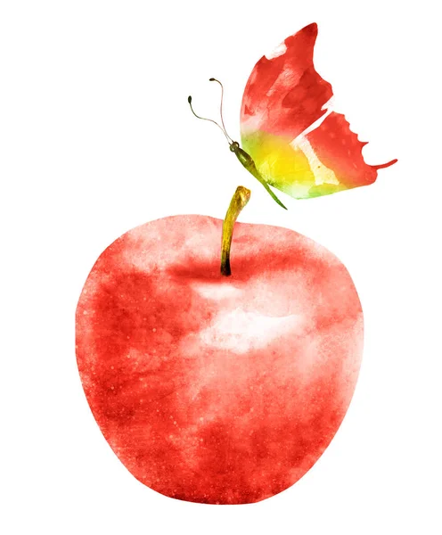 Watercolor Apple Butterfly White — Stock Photo, Image