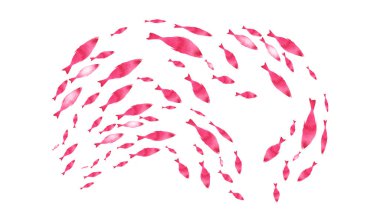 Beyaz üzerine balık gruplarının siluetleri. Suluboya