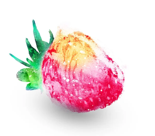 Acquerello Fragola Sfondo Bianco — Foto Stock