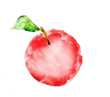 Beyaz arkaplanda suluboya elma
