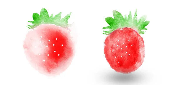 白を基調とした2つの水彩画イチゴ — ストック写真