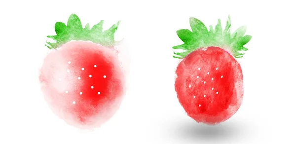 Deux Fraises Aquarelle Sur Fond Blanc — Photo