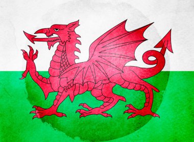 Arka planda suluboya bayrak. Galler