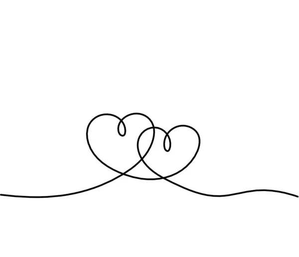 Abstract Hearts Continuous Line Drawing White Background — Stock Vector