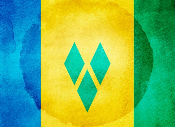 Arka planda suluboya bayrak. Saint Vincent ve Grenadinler