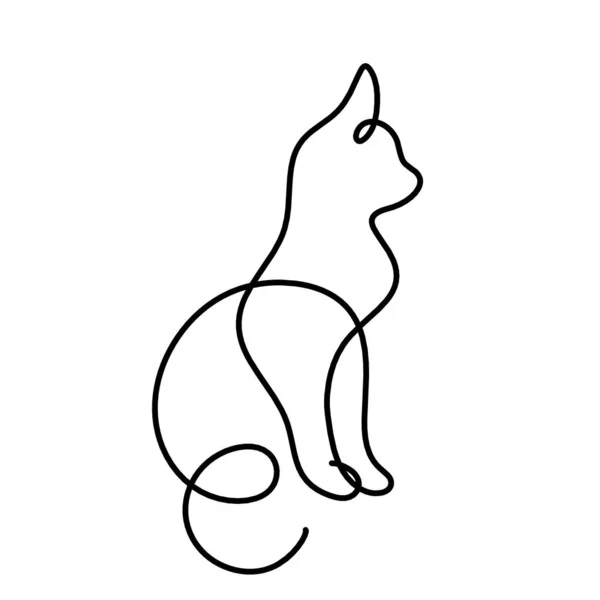 Silhouette Gatto Astratto Linea Disegno Bianco — Vettoriale Stock