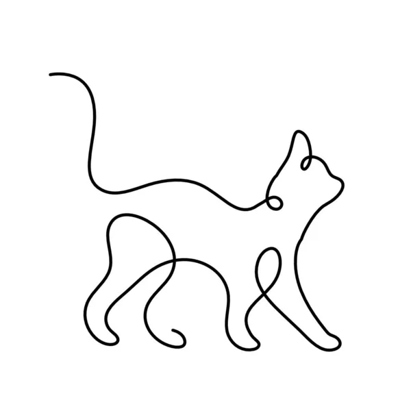 Silhueta Gato Abstrato Linha Desenho Branco —  Vetores de Stock