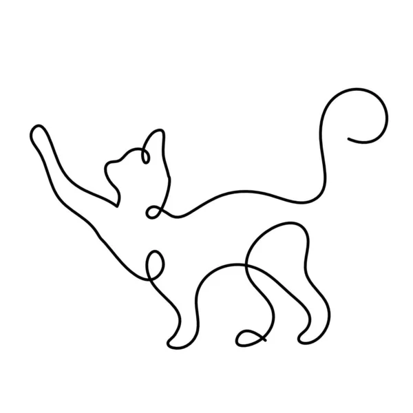 Silhouette Einer Abstrakten Katze Linienzeichnung Auf Weiß — Stockvektor
