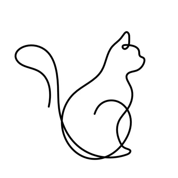 Silueta Gato Abstracto Línea Dibujo Blanco — Vector de stock