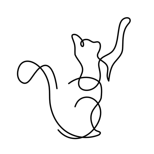 Silueta Pisicii Abstracte Linie Desenând Alb — Vector de stoc