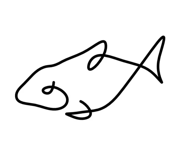 Black Silhouette Fish Line Drawing White Background — Stock Photo, Image