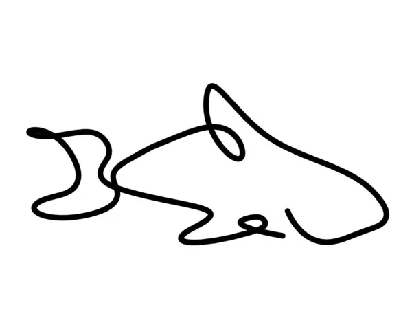 Černá Silueta Ryb Jako Čára Kreslení Bílém Pozadí — Stock fotografie