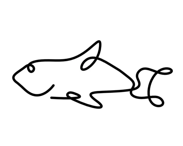 Černá Silueta Ryb Jako Čára Kreslení Bílém Pozadí — Stock fotografie