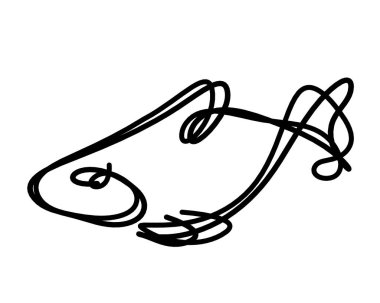 Siyah balık silueti beyaz arkaplanda çizgi olarak çiziliyor