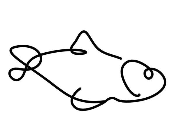 Silueta Negra Pescado Como Dibujo Línea Sobre Fondo Blanco — Vector de stock