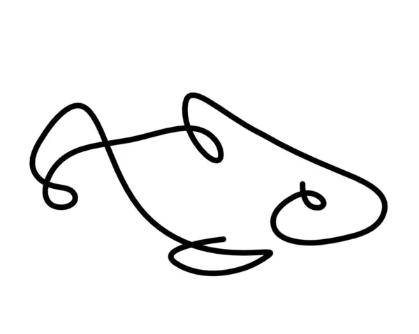 Черный Силуэт Рыбы Линия Рисунок Белом Фоне — стоковый вектор