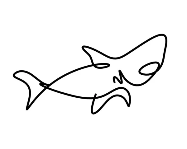 Silhouette Shark Line Drawing White Background — Stock Vector