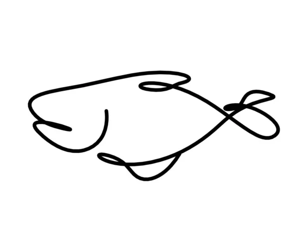 Silueta Ryb Jako Čára Kreslení Bílém Pozadí — Stockový vektor