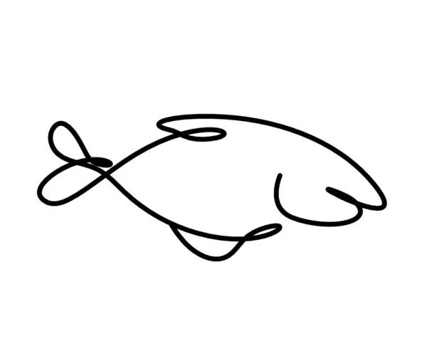 Silueta Pescado Como Dibujo Línea Sobre Fondo Blanco — Vector de stock