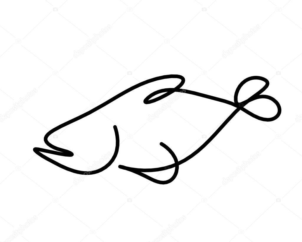 Silhouette of fish as line drawing on white background