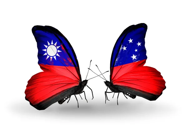 Mariposas con banderas de Taiwán y Samoa en alas —  Fotos de Stock